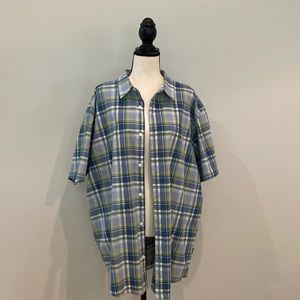 Mens Patagonia short sleeve pocket button front organic cotton shirt plaid golf